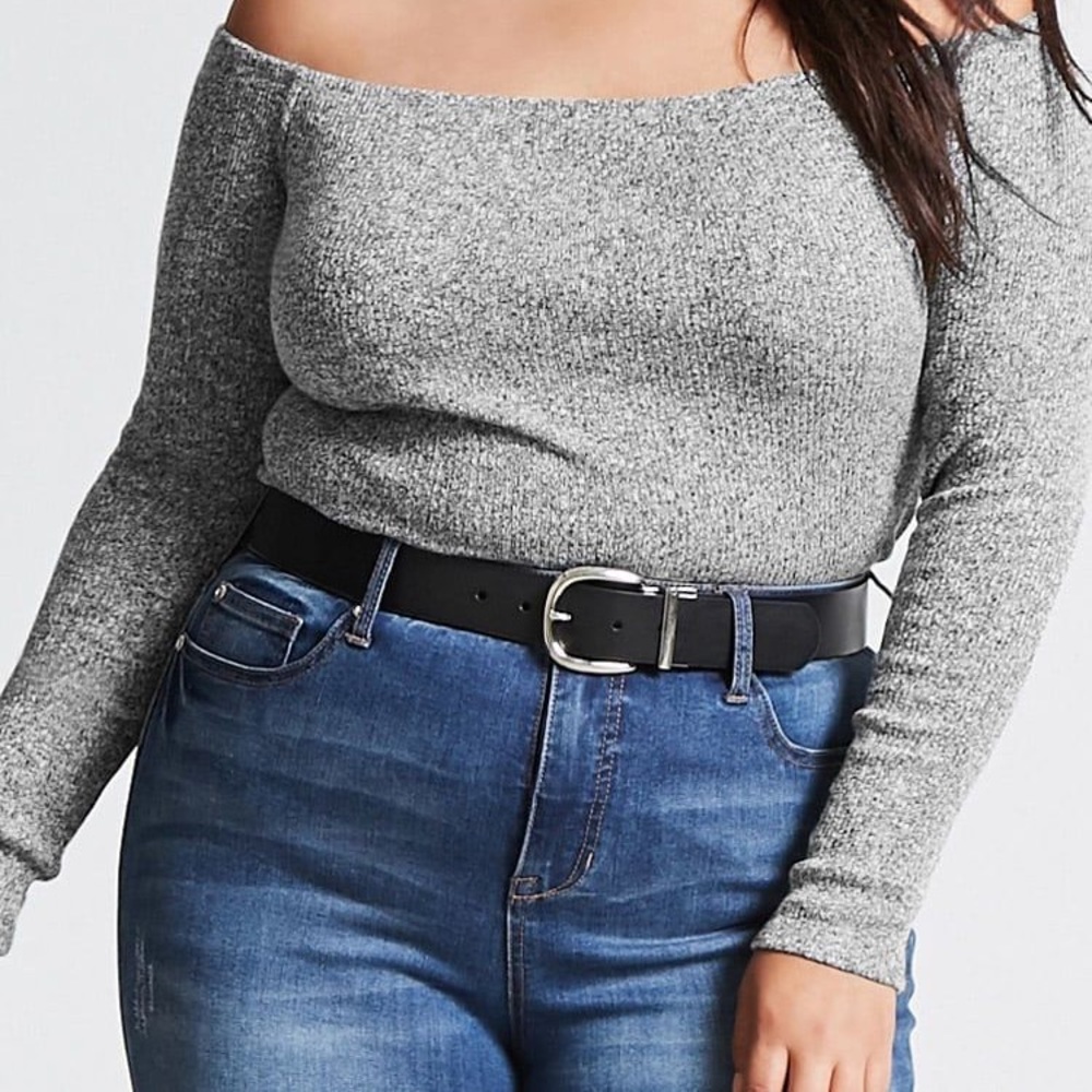 Forever 21 Plus Gray Cropped Off Shoulder Sweater